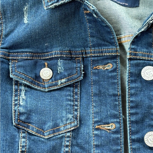 Aeropostale Distressed Jean Jacket in Dark Rinse, Size Small - Picture 4 of 11